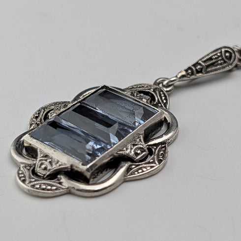 ヴィンテージ アクアマリン&純銀 ペンダント 純銀ネックレス付き